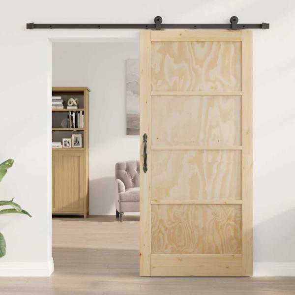Schiebetür mit Montageset 93x202 cm aus robustem Kiefernholz, Innentür