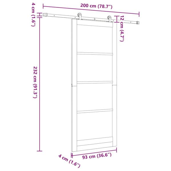 Schiebetür mit Hardware-Set 93x232 cm Massivholz Kiefer, Innentür "ORKDAL" 93x232x4 cm Massivholz Kiefer