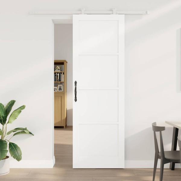 ARDEBO.de - Schiebetür mit Zubehör Set Weiß 78x232 cm Massivholz Kiefer, Innentür 'ORKDAL'Weiß 78x232x4 cm Massivholz Kiefer