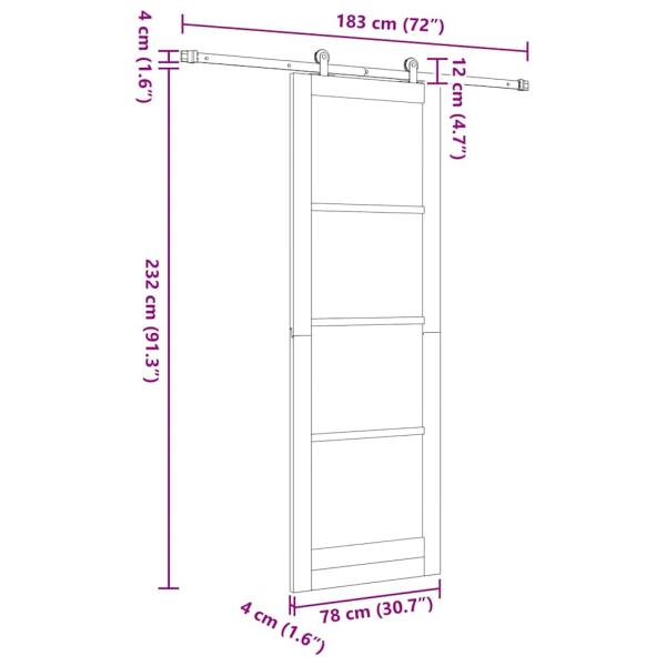 Schiebetür mit Zubehör Set Weiß 78x232 cm Massivholz Kiefer, Innentür 'ORKDAL'Weiß 78x232x4 cm Massivholz Kiefer