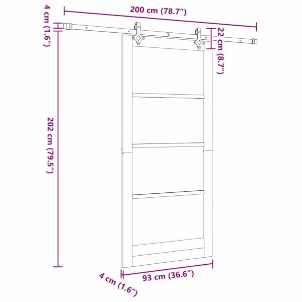 Schiebetür mit Beschlägen Set 93x202 cm Aus solidem Kiefernholz, Innentür