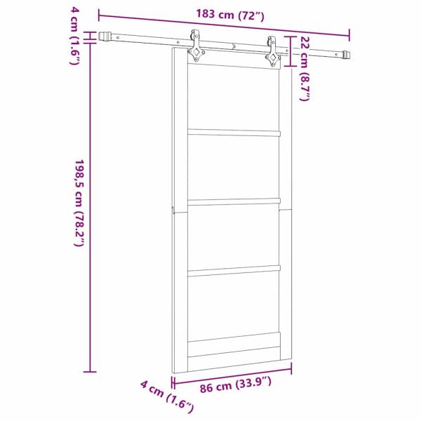 Schiebetür mit Hardware-Set 86x198.5 cm aus massivem Kiefernholz, Innentür "ORKDAL" 86x198.5x4 cm aus massivem Kiefernholz