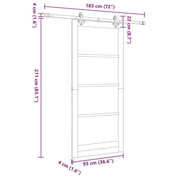 Schiebetür mit Hardware-Set 93x211 cm Massivholz Kiefer, Innentür "ORKDAL" 93x211x4 cm Massivholz Kiefer