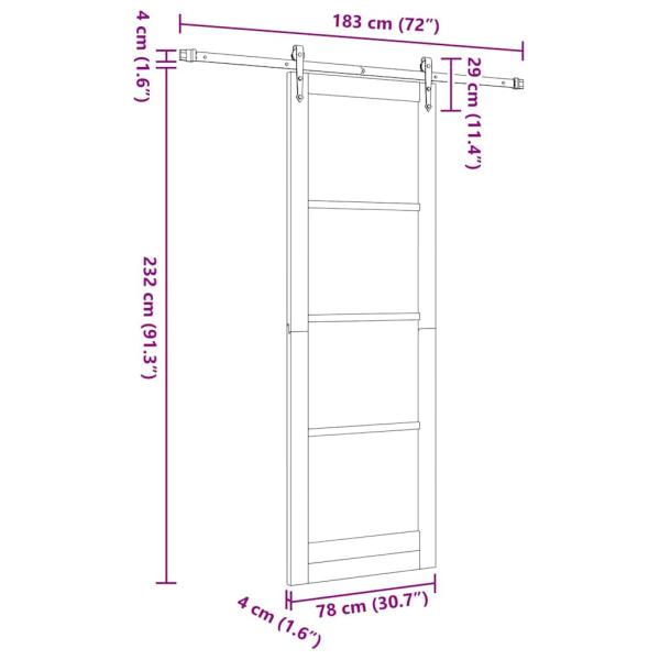 Schiebetür mit Hardware Set Weiß 78x232 cm Aus solidem Kiefernholz, Innentür 'ORKDAL'Weiß 78x232x4 cm Aus solidem Kiefernholz