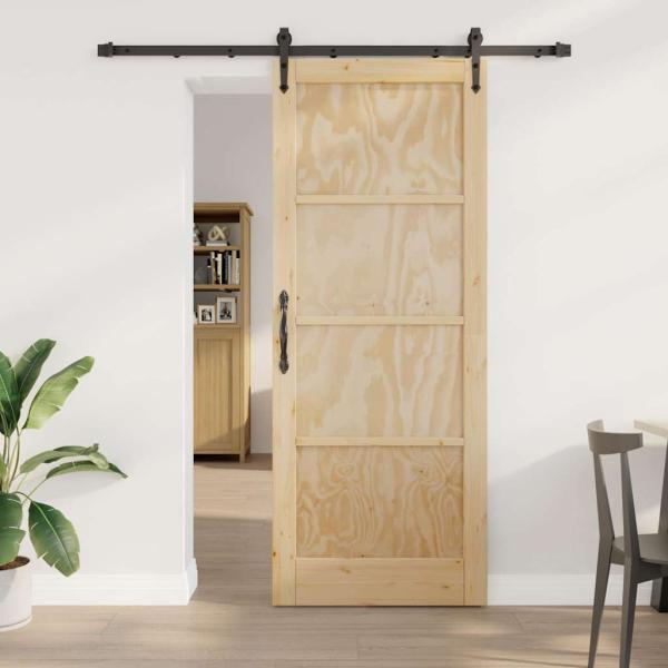 ARDEBO.de - Schiebetür mit Hardware Set 83x211 cm aus massivem Kiefernholz, Innentür "ORKDAL" 83x211x4 cm aus massivem Kiefernholz