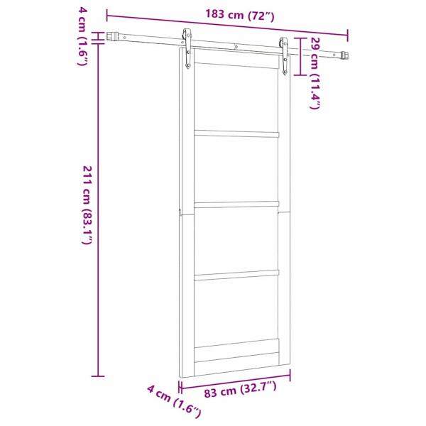Schiebetür mit Hardware Set 83x211 cm aus massivem Kiefernholz, Innentür "ORKDAL" 83x211x4 cm aus massivem Kiefernholz