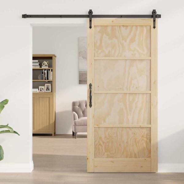 Schiebetür mit Beschlagsatz 93x202 cm aus massivem Kiefernholz, Innentür