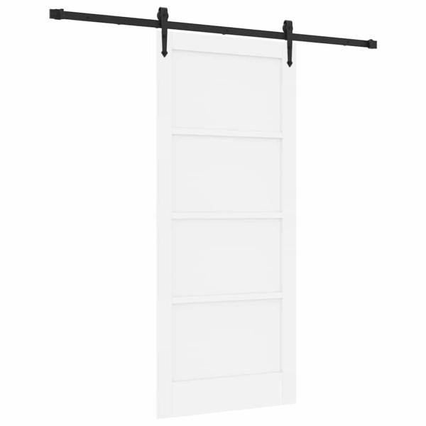 Schiebetür mit Hardware-Set Weiß 86x198,5 cm aus massivem Kiefernholz, Innentür 'ORKDAL'Weiß 86x198,5x4 cm aus massivem Kiefernholz