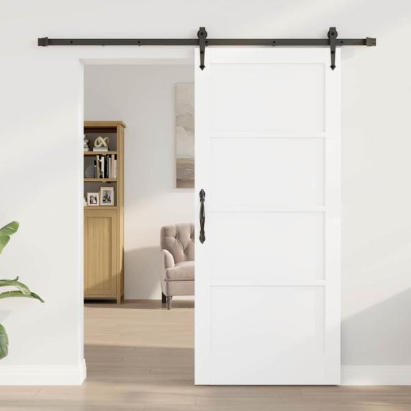 Schiebetür mit Hardware-Set Weiß 86x198,5 cm aus massivem Kiefernholz, Innentür 'ORKDAL'Weiß 86x198,5x4 cm aus massivem Kiefernholz