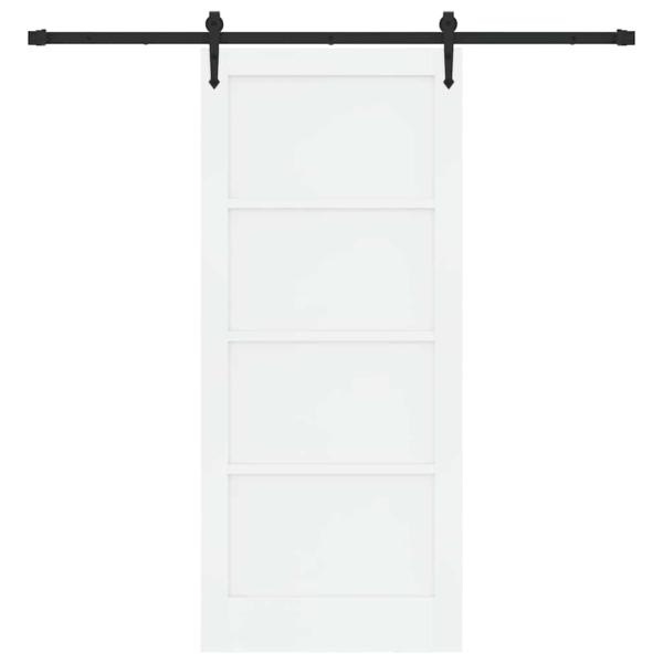 Schiebetür mit Hardware-Set Weiß 86x198,5 cm aus massivem Kiefernholz, Innentür 'ORKDAL'Weiß 86x198,5x4 cm aus massivem Kiefernholz