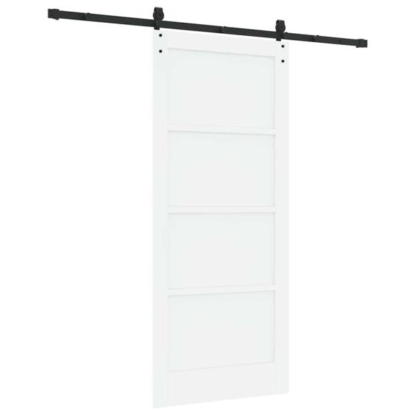 Schiebetür mit Hardware-Set Weiß 86x198,5 cm aus massivem Kiefernholz, Innentür 'ORKDAL'Weiß 86x198,5x4 cm aus massivem Kiefernholz