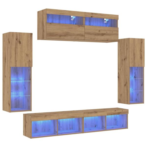 TV-Wandeinheiten mit LED-Lichtern 2 Stück Artisan Eiche 80x30x30 cm, TV-Wandeinheiten mit LED-Lichtern 2 Stück Artisan Eiche 60x30x40 cm