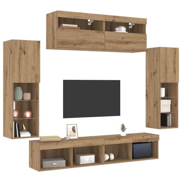 TV-Wandeinheiten mit LED-Lichtern 2 Stück Artisan Eiche 80x30x30 cm, TV-Wandeinheiten mit LED-Lichtern 2 Stück Artisan Eiche 60x30x40 cm