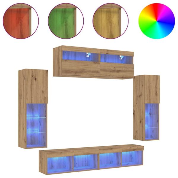 TV-Wandeinheiten mit LED-Lichtern 2 Stück Artisan Eiche 80x30x30 cm, TV-Wandeinheiten mit LED-Lichtern 2 Stück Artisan Eiche 60x30x40 cm