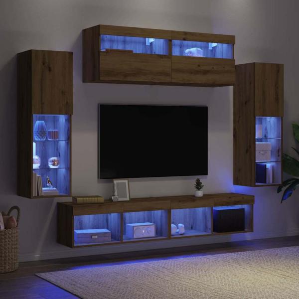 TV-Wandeinheiten mit LED-Lichtern 2 Stück Artisan Eiche 80x30x30 cm, TV-Wandeinheiten mit LED-Lichtern 2 Stück Artisan Eiche 60x30x40 cm