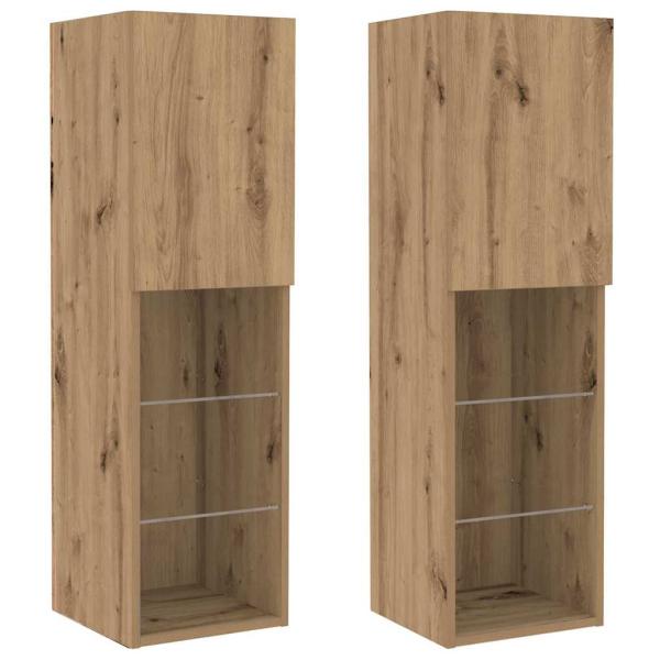TV-Wandeinheiten mit LED-Lichtern 2 Stück Artisan Eiche 80x30x30 cm, TV-Wandeinheiten mit LED-Lichtern 2 Stück Artisan Eiche 60x30x40 cm