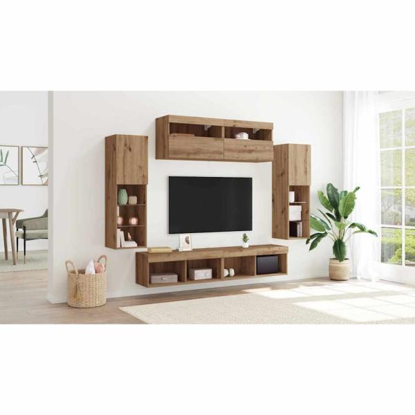 TV-Wandeinheiten mit LED-Lichtern 2 Stück Artisan Eiche 80x30x30 cm, TV-Wandeinheiten mit LED-Lichtern 2 Stück Artisan Eiche 60x30x40 cm