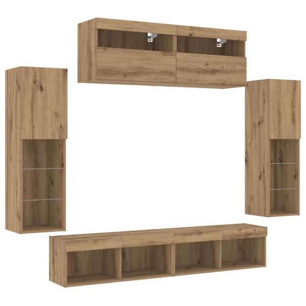 TV-Wandeinheiten mit LED-Lichtern 2 Stück Artisan Eiche 80x30x30 cm, TV-Wandeinheiten mit LED-Lichtern 2 Stück Artisan Eiche 60x30x40 cm