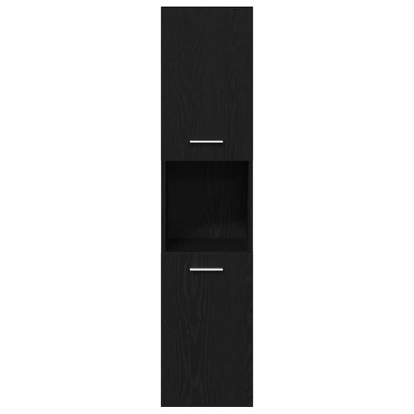 2-teilige Badezimmermöbel Set Schwarze Eiche Holzwerkstoff, Schwarze Eiche Badezimmer Wandregal, 30x30x130 cm, Aus Holzwerkstoff hergestellt