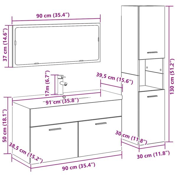 2-teilige Badezimmermöbel Set Schwarze Eiche Holzwerkstoff, Schwarze Eiche Badezimmer Wandregal, 30x30x130 cm, Aus Holzwerkstoff hergestellt