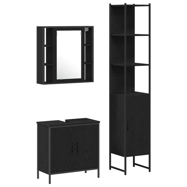 Waschbecken Schrank schwarze Eiche 60x30x60 cm Holzwerkstoff, Badezimmer Schrank schwarze Eiche 33x33x185,5 cm Holzwerkstoff