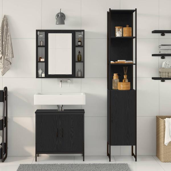 Waschbecken Schrank schwarze Eiche 60x30x60 cm Holzwerkstoff, Badezimmer Schrank schwarze Eiche 33x33x185,5 cm Holzwerkstoff