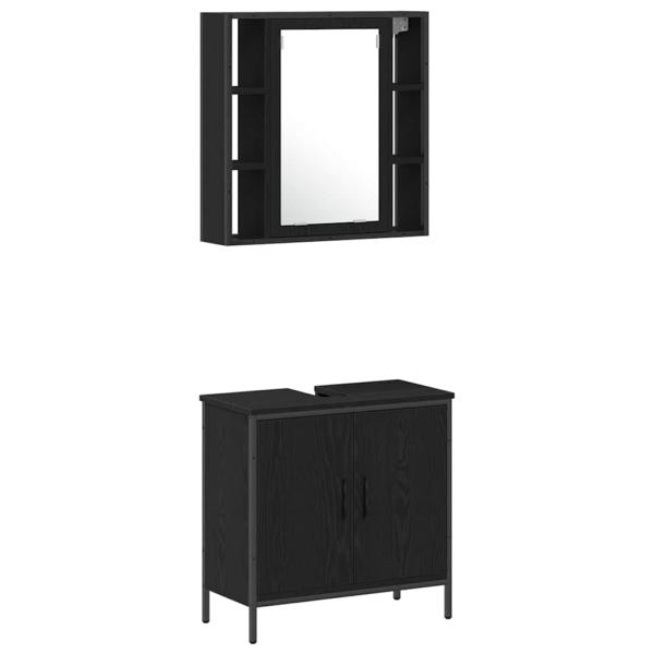 Waschbecken Schrank schwarze Eiche 60x30x60 cm Holzwerkstoff, Badezimmer Schrank schwarze Eiche 33x33x185,5 cm Holzwerkstoff