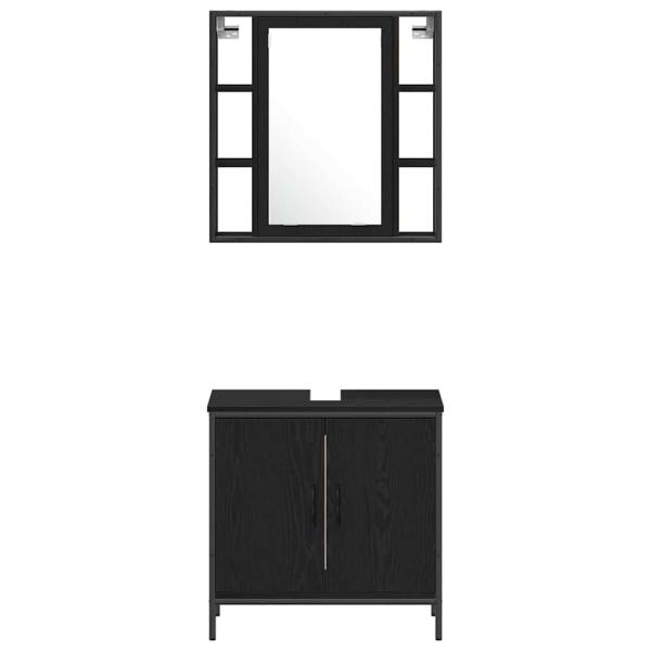 Waschbecken Schrank schwarze Eiche 60x30x60 cm Holzwerkstoff, Badezimmer Schrank schwarze Eiche 33x33x185,5 cm Holzwerkstoff