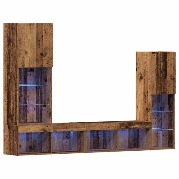 TV-Schrank mit LED-Lichtern Alte Holz 40,5x30x102 cm, TV-Wandschränke mit LED-Lichtern 2 Stk Alte Holz 80x30x30 cm