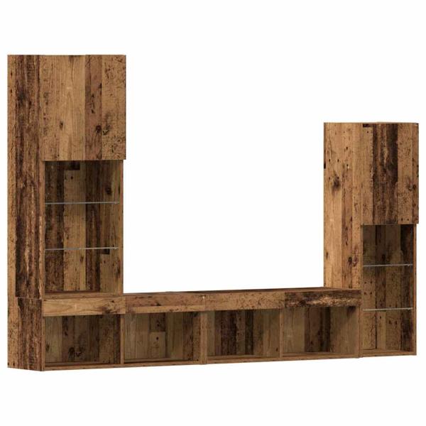 TV-Schrank mit LED-Lichtern Alte Holz 40,5x30x102 cm, TV-Wandschränke mit LED-Lichtern 2 Stk Alte Holz 80x30x30 cm