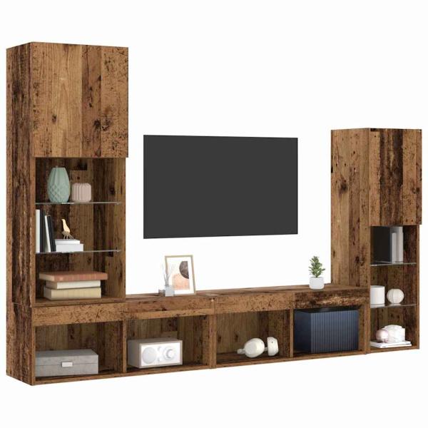 TV-Schrank mit LED-Lichtern Alte Holz 40,5x30x102 cm, TV-Wandschränke mit LED-Lichtern 2 Stk Alte Holz 80x30x30 cm