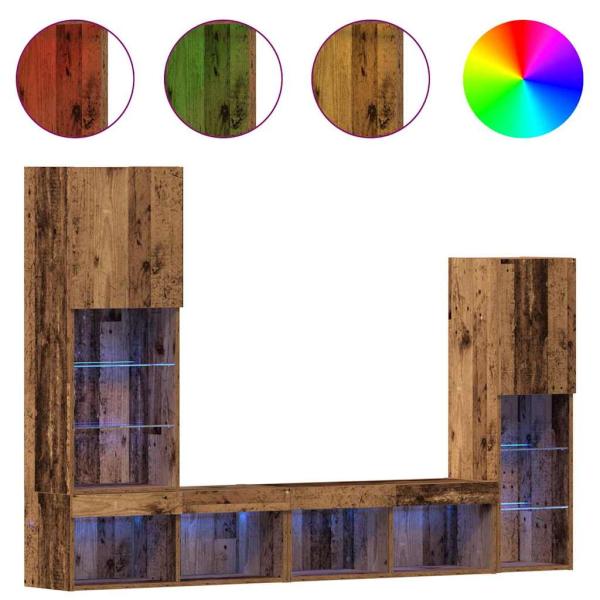 TV-Schrank mit LED-Lichtern Alte Holz 40,5x30x102 cm, TV-Wandschränke mit LED-Lichtern 2 Stk Alte Holz 80x30x30 cm