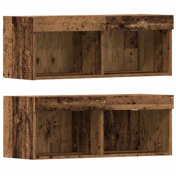 TV-Schrank mit LED-Lichtern Alte Holz 40,5x30x102 cm, TV-Wandschränke mit LED-Lichtern 2 Stk Alte Holz 80x30x30 cm