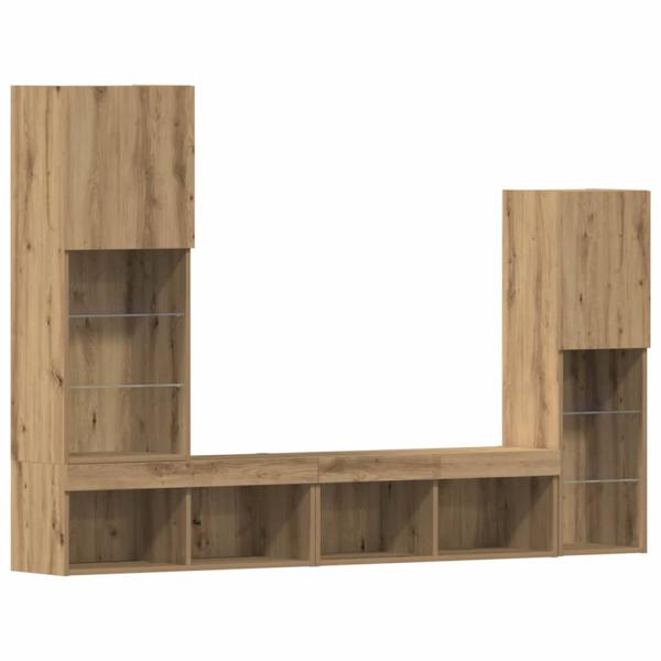 TV Schrank mit LED Lichtern Artisan Eiche 40,5x30x102 cm, TV Wandschränke mit LED Lichtern 2 Stück Artisan Eiche 80x30x30 cm
