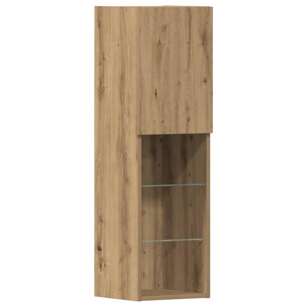TV Schrank mit LED Lichtern Artisan Eiche 40,5x30x102 cm, TV Wandschränke mit LED Lichtern 2 Stück Artisan Eiche 80x30x30 cm