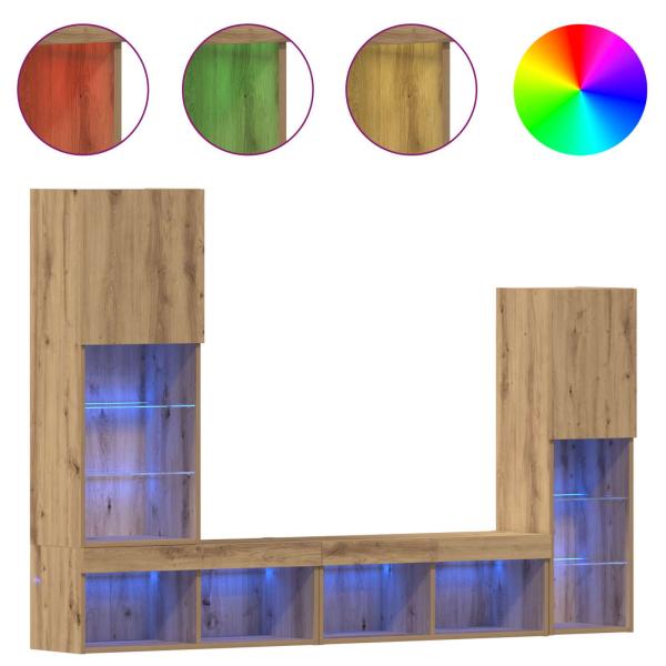 TV Schrank mit LED Lichtern Artisan Eiche 40,5x30x102 cm, TV Wandschränke mit LED Lichtern 2 Stück Artisan Eiche 80x30x30 cm