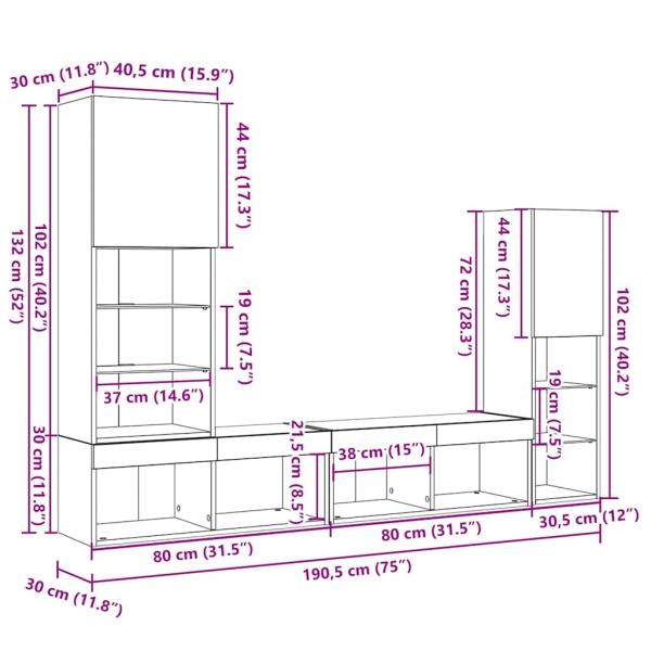 TV Schrank mit LED Lichtern Artisan Eiche 40,5x30x102 cm, TV Wandschränke mit LED Lichtern 2 Stück Artisan Eiche 80x30x30 cm