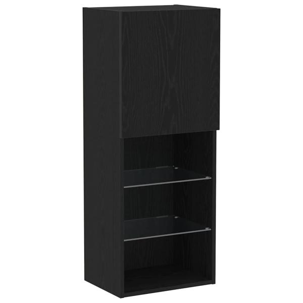 LED TV Schrank Schwarz Eiche 30.5x30x102 cm Technikholz, TV Schrank mit LED-Lichtern Schwarz Eiche 40.5x30x102 cm, TV Wandschränke mit LED-Lichtern 2 Stück Schwarz Eiche 80x30x30 cm