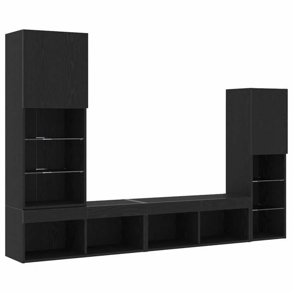 LED TV Schrank Schwarz Eiche 30.5x30x102 cm Technikholz, TV Schrank mit LED-Lichtern Schwarz Eiche 40.5x30x102 cm, TV Wandschränke mit LED-Lichtern 2 Stück Schwarz Eiche 80x30x30 cm