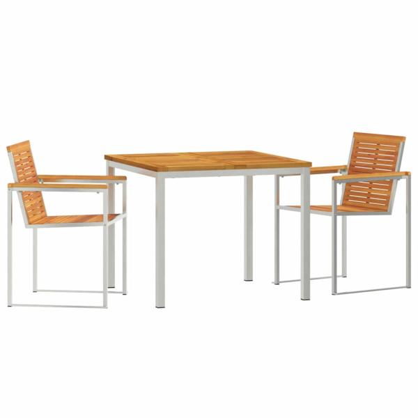 3-teilige Garten Essgruppe Massivholz Akazie, Outdoor Esstisch 90x90x74,5 cm Massivholz Akazie