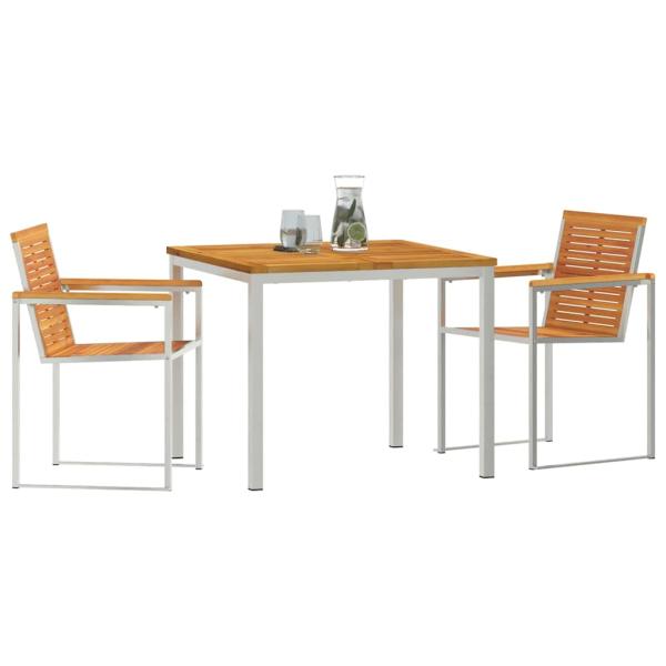 3-teilige Garten Essgruppe Massivholz Akazie, Outdoor Esstisch 90x90x74,5 cm Massivholz Akazie
