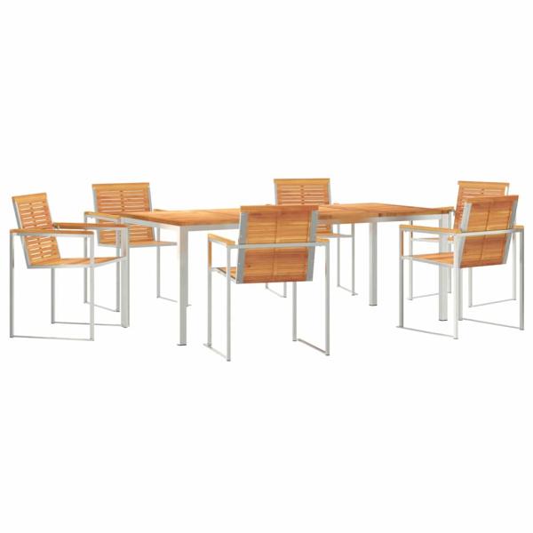 7-teiliges Garten-Essset aus massivem Holz Akazie, Esstisch 200x90x74,5 cm aus massivem Holz Akazie