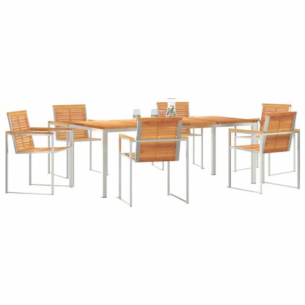 7-teiliges Garten-Essset aus massivem Holz Akazie, Esstisch 200x90x74,5 cm aus massivem Holz Akazie