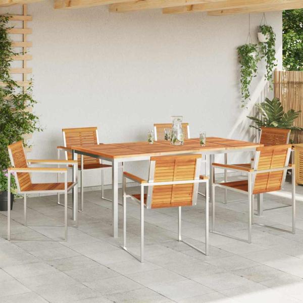7-teiliges Garten-Essset aus massivem Holz Akazie, Esstisch 200x90x74,5 cm aus massivem Holz Akazie