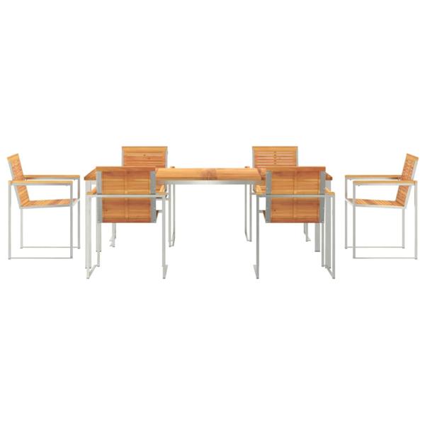 7-teiliges Garten-Essset aus massivem Holz Akazie, Esstisch 200x90x74,5 cm aus massivem Holz Akazie