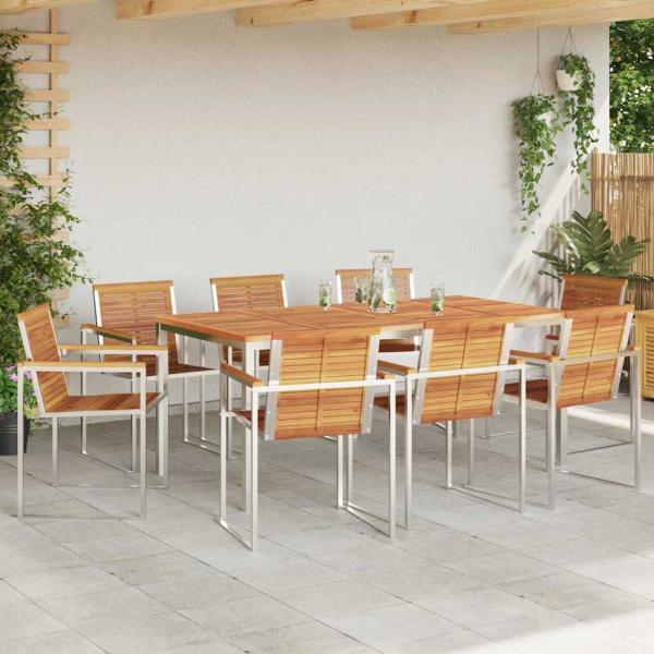 9-teilige Garten-Essgruppe aus massivem Akazienholz, Gartentisch 200x90x74.5 cm aus massivem Akazienholz