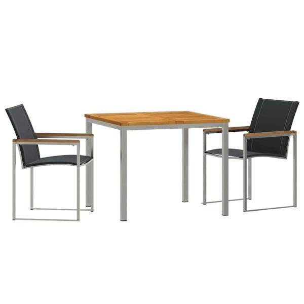 Garten Essgruppe 3 pcs Massives Akazienholz und Edelstahl