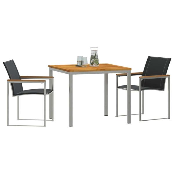 Garten Essgruppe 3 pcs Massives Akazienholz und Edelstahl