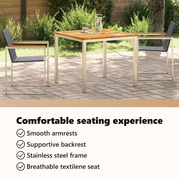 Garten Essgruppe 3 pcs Massives Akazienholz und Edelstahl