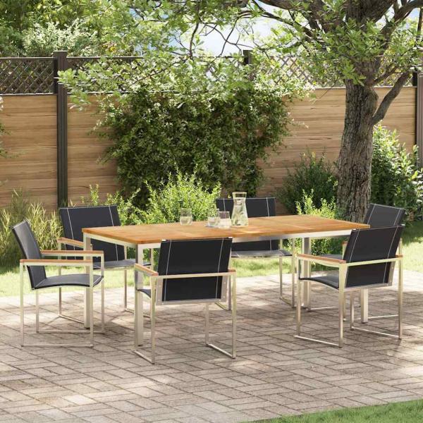 ARDEBO.de - 7-teiliges Garten Esszimmer Set aus massivem Akazienholz, Outdoor Esstisch 200x90x74.5 cm aus massivem Akazienholz